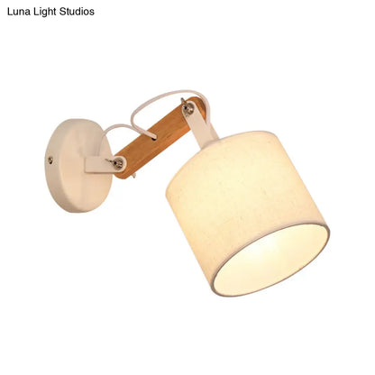 DecorBites™ Modernist Fabric Cylinder Wall Lamp with Adjustable Wood Arm and White Bulb
