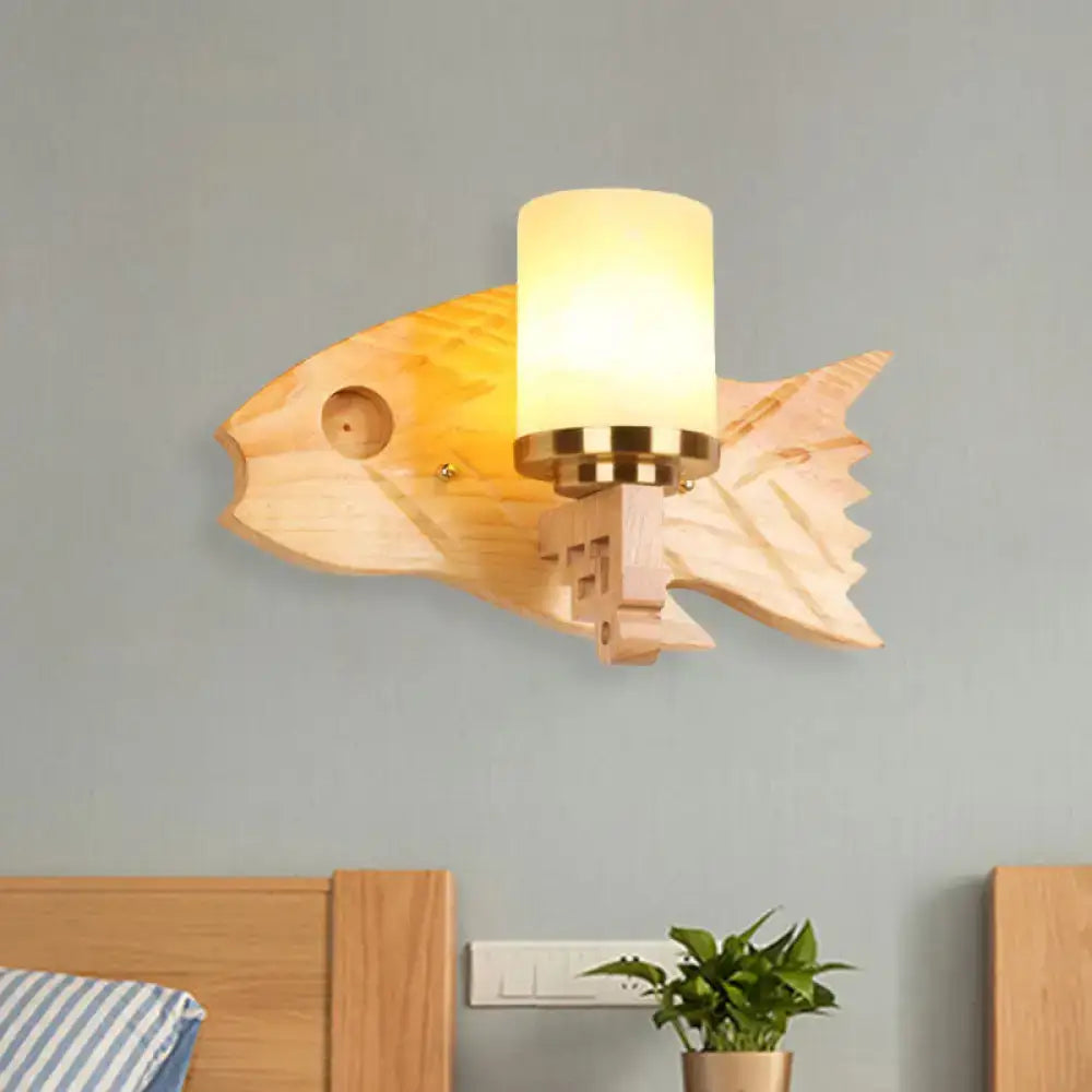 Modernist fish wood backplate cracked glass bedroom wall sconce