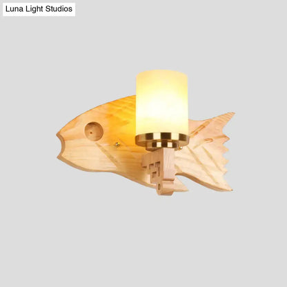 Modernist fish wood backplate cracked glass bedroom wall sconce