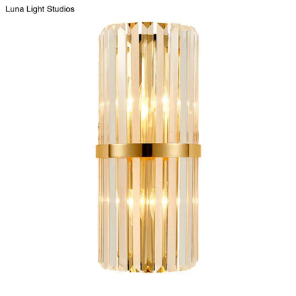 Modernist gold and clear crystal cylinder wall lighting living room