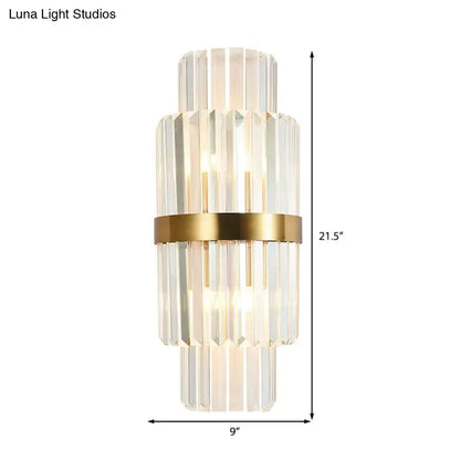 Modernist gold and clear crystal cylinder wall lighting living room