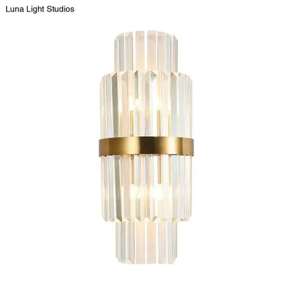 Modernist gold and clear crystal cylinder wall lighting living room
