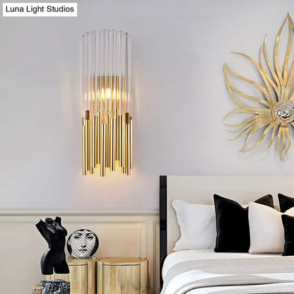 Modernist gold & clear cylinder wall light fixture bedroom sconce