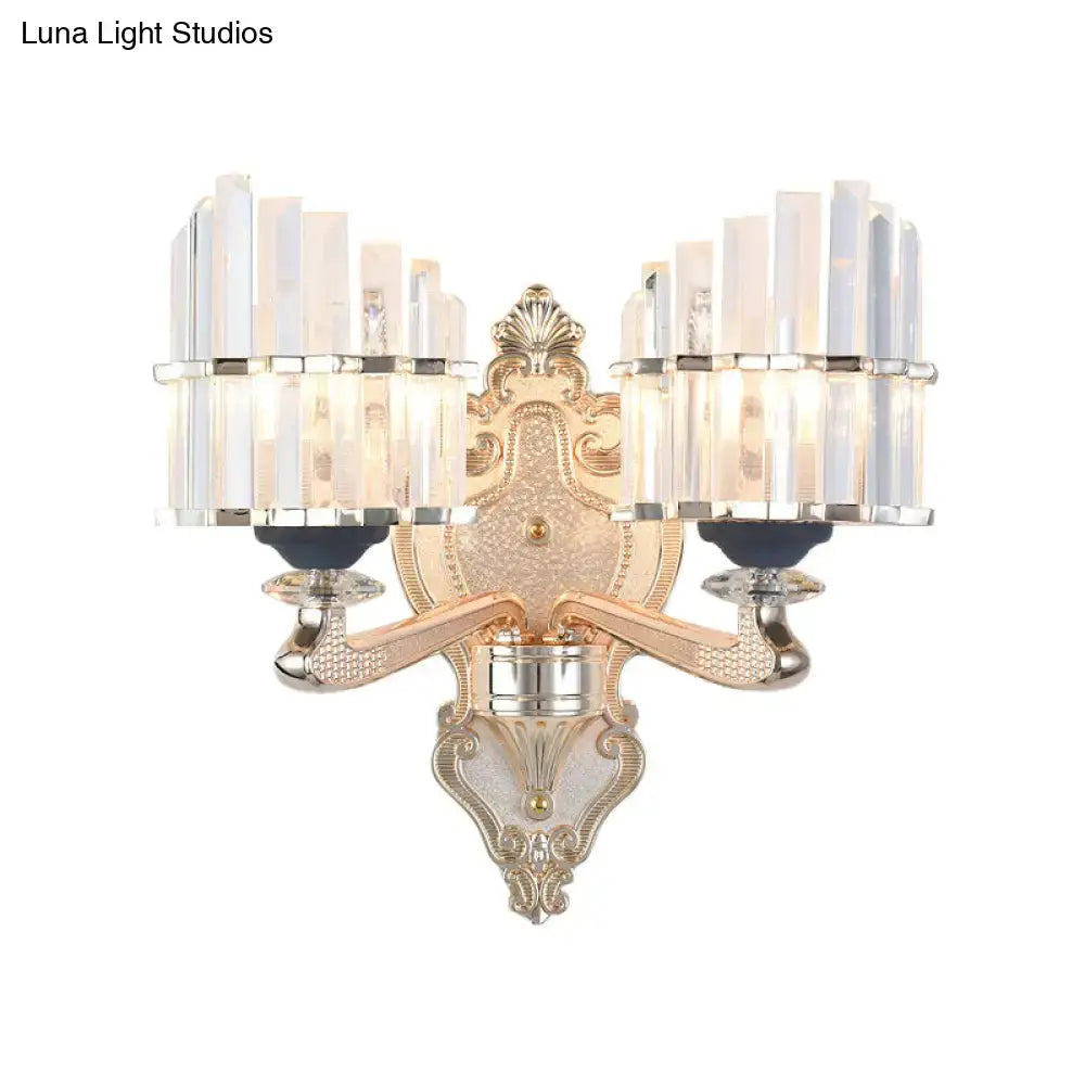 Modernist gold crystal conical shade wall light for living room