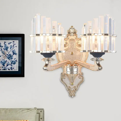 Modernist gold crystal conical shade wall light for living room