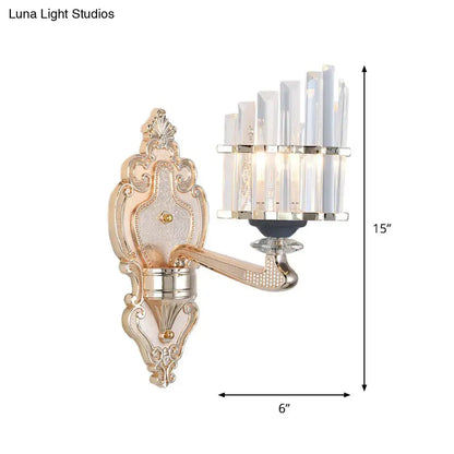 Modernist gold crystal conical shade wall light for living room