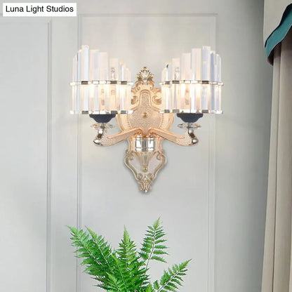 Modernist gold crystal conical shade wall light for living room