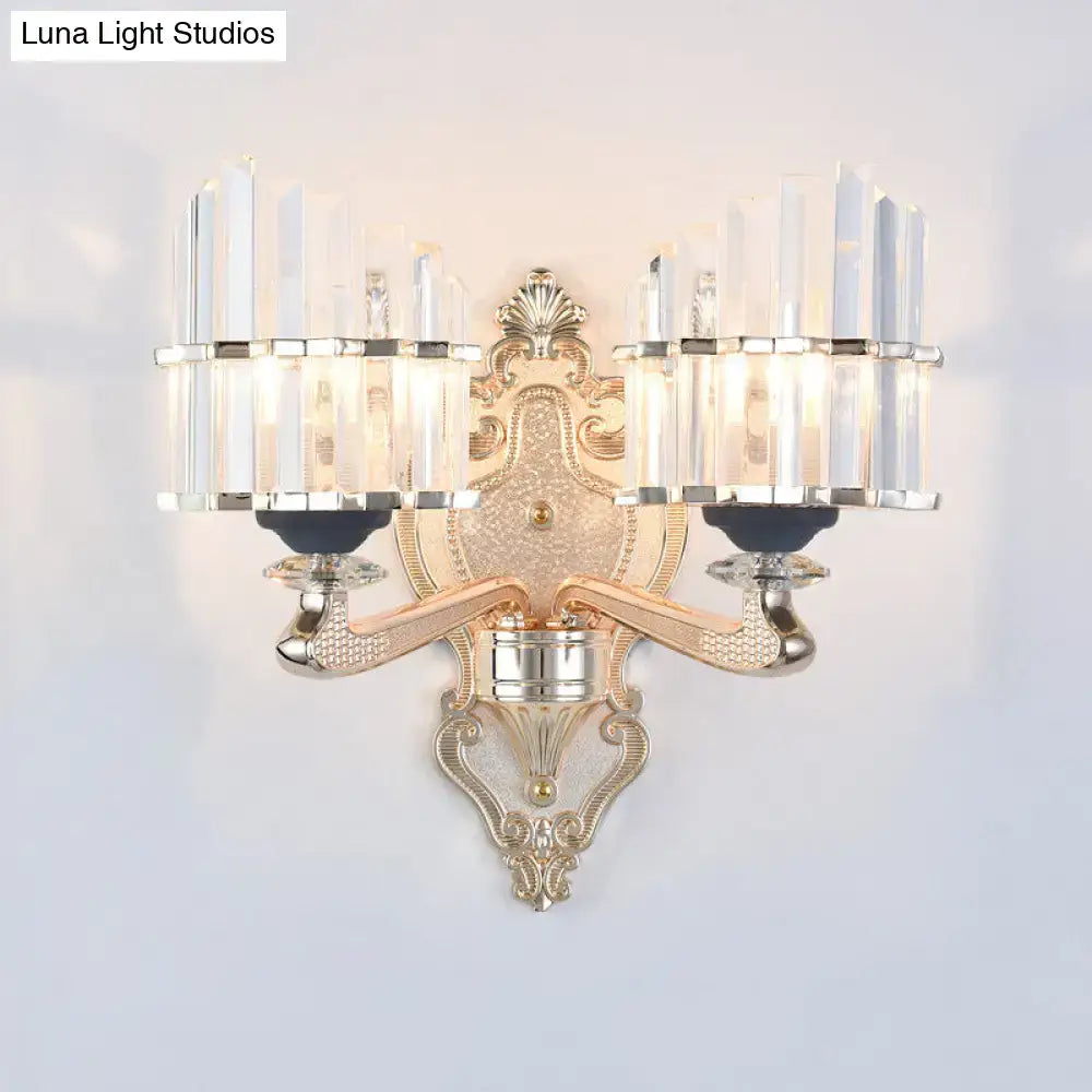 Modernist gold crystal conical shade wall light for living room