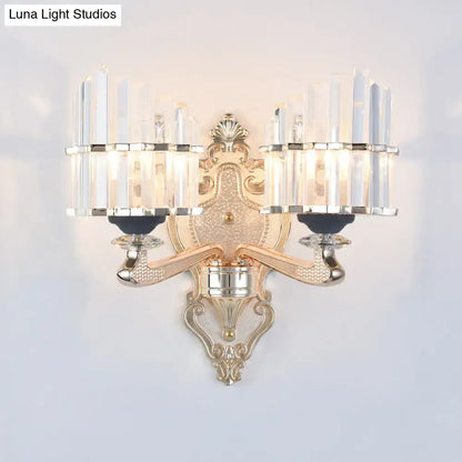 Modernist gold crystal conical shade wall light for living room