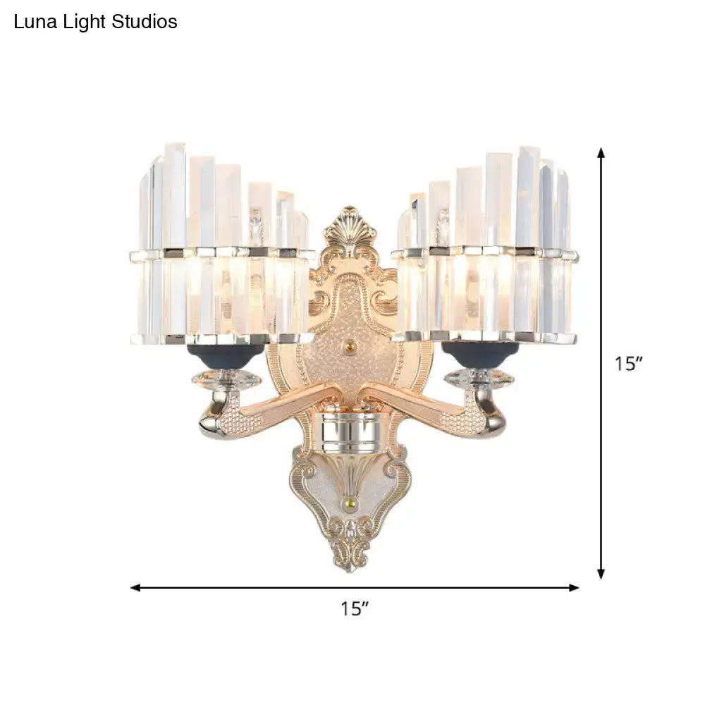 Modernist gold crystal conical shade wall light for living room