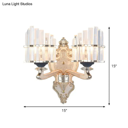 Modernist gold crystal conical shade wall light for living room