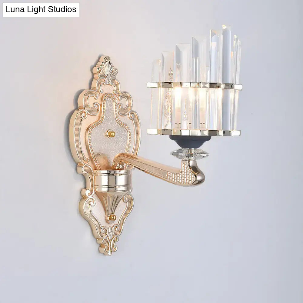 Modernist gold crystal conical shade wall light for living room