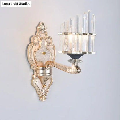 Modernist gold crystal conical shade wall light for living room