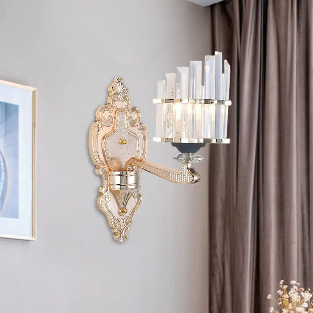 Modernist gold crystal conical shade wall light for living room