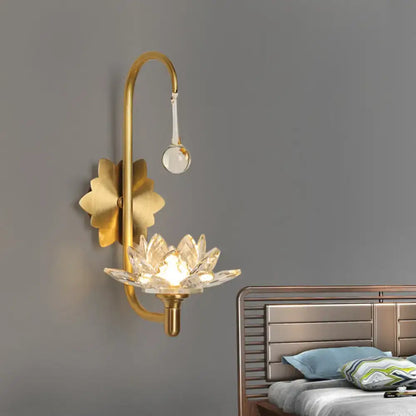 Modernist gold crystal lotus wall lamp bedroom sconce