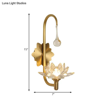 Modernist gold crystal lotus wall lamp bedroom sconce