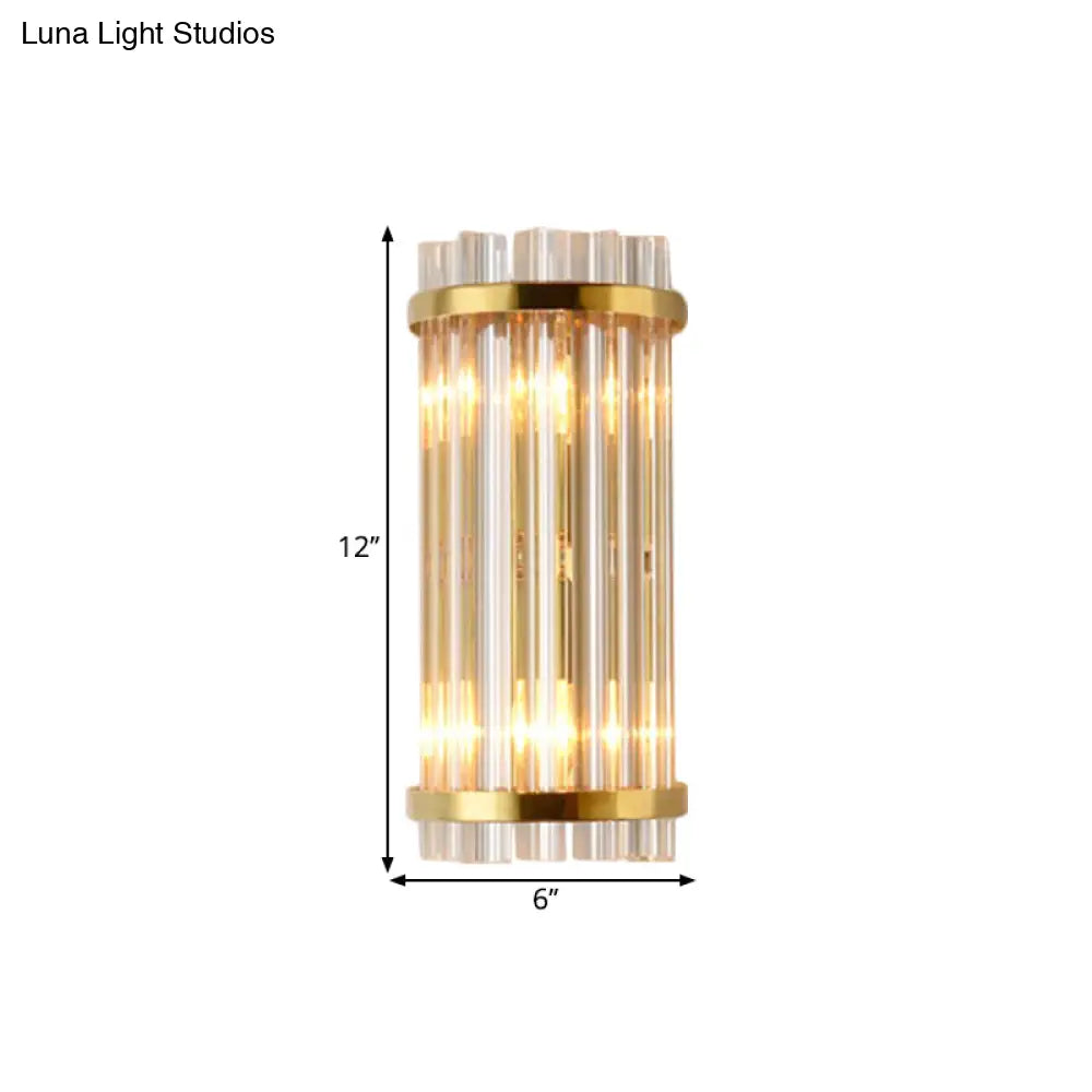 DecorBites™ Modernist Gold Cylinder Wall Lamp with Crystal Rod Shade - 2 Lights Wall Mount Lighting