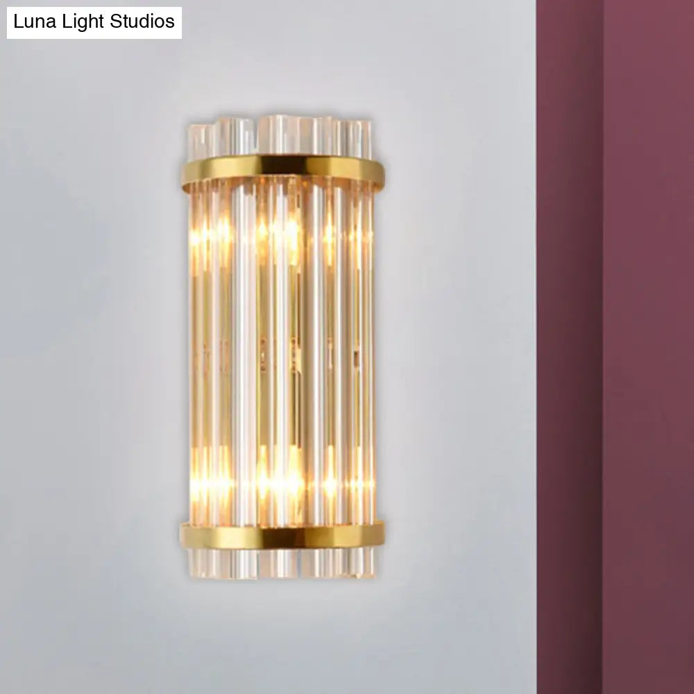 DecorBites™ Modernist Gold Cylinder Wall Lamp with Crystal Rod Shade - 2 Lights Wall Mount Lighting