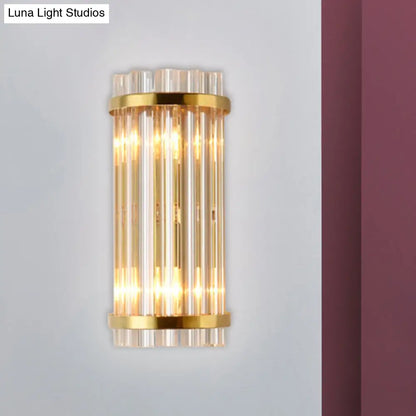 DecorBites™ Modernist Gold Cylinder Wall Lamp with Crystal Rod Shade - 2 Lights Wall Mount Lighting