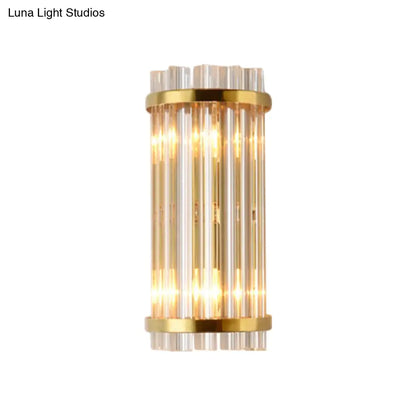 DecorBites™ Modernist Gold Cylinder Wall Lamp with Crystal Rod Shade - 2 Lights Wall Mount Lighting