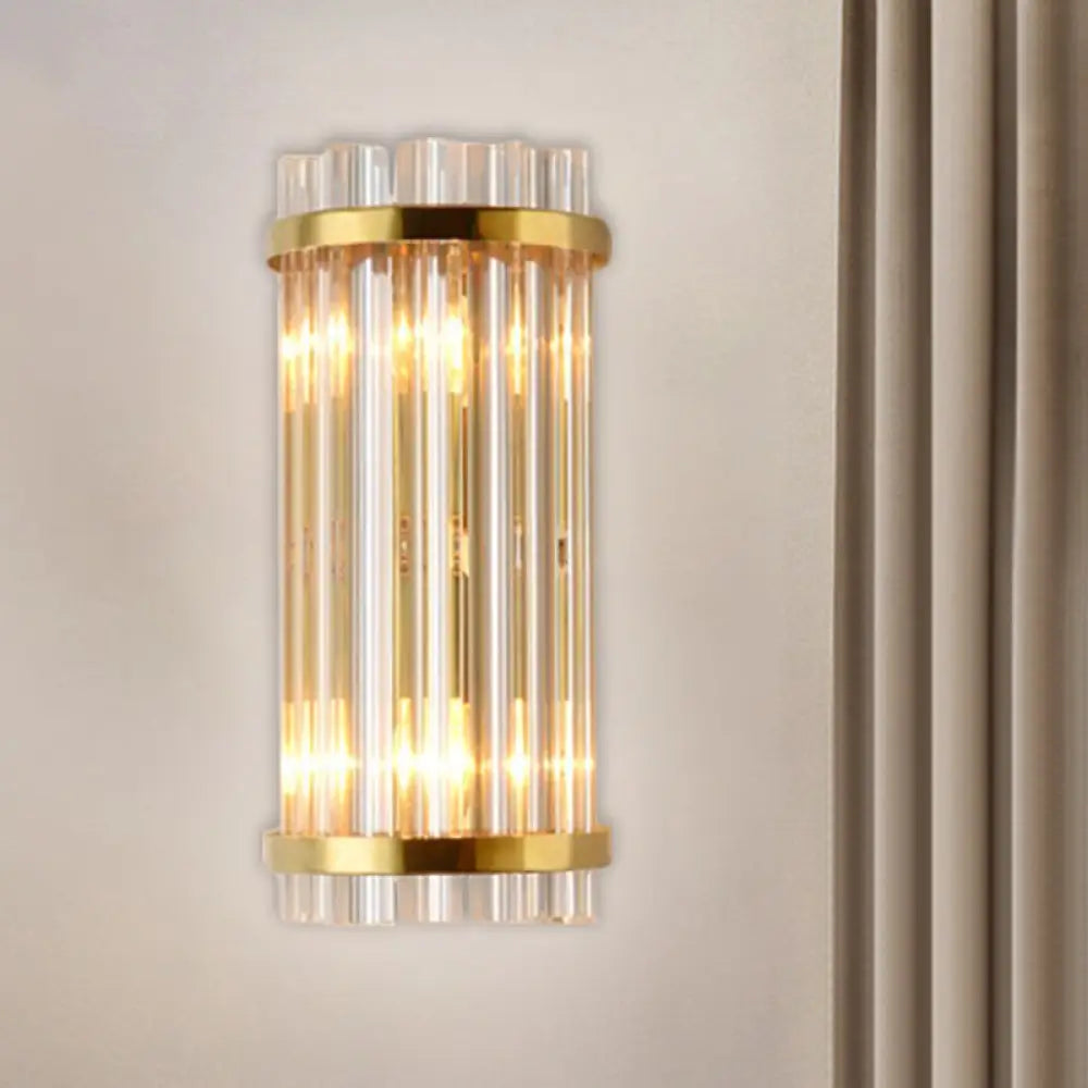 DecorBites™ Modernist Gold Cylinder Wall Lamp with Crystal Rod Shade - 2 Lights Wall Mount Lighting