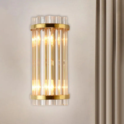 DecorBites™ Modernist Gold Cylinder Wall Lamp with Crystal Rod Shade - 2 Lights Wall Mount Lighting