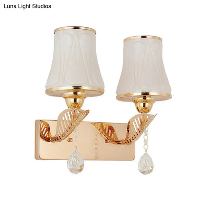 Modernist gold finish opal glass wall light bedroom crystal drop