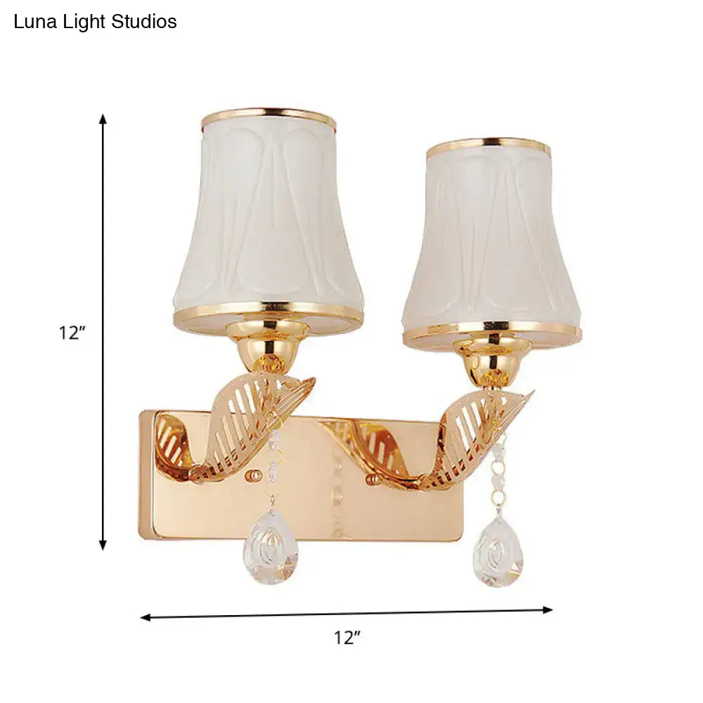 Modernist gold finish opal glass wall light bedroom crystal drop