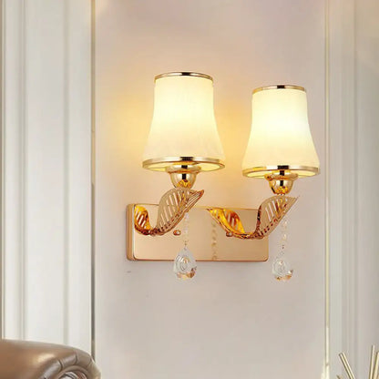 Modernist gold finish opal glass wall light bedroom crystal drop