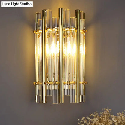 Modernist gold tubular wall sconce – bedroom glass light