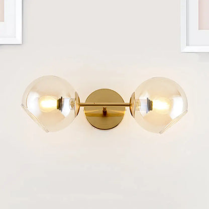 DecorBites™ Modernist Gold Wall Lamp with Clear Glass Shade - 2 Lights Spherical Mount Fixture