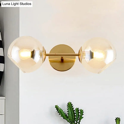DecorBites™ Modernist Gold Wall Lamp with Clear Glass Shade - 2 Lights Spherical Mount Fixture