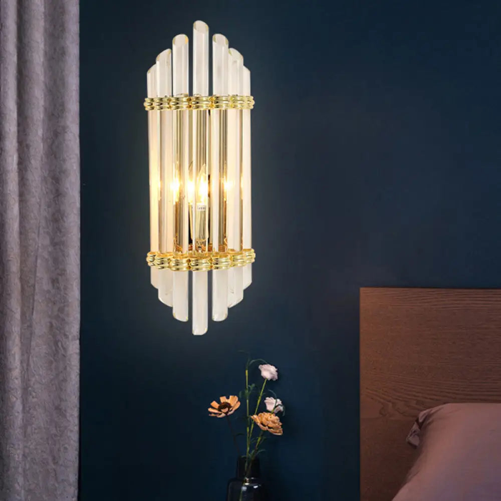 DecorBites™ Modernist Gold Wall Sconce Lamp with Arced Crystal Tubes - 2-Light Wall Mount Fixture