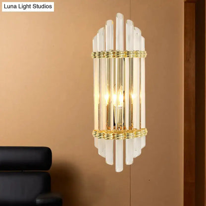 Modernist gold wall sconce lamp with crystal tubes bedroom light