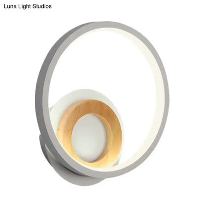Modernist gray and wood ring wall sconce bedroom led light