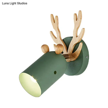 Modernist green and wood antler cylinder shape sconce bedroom light