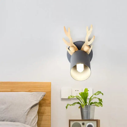 Modernist green and wood antler cylinder shape sconce bedroom light