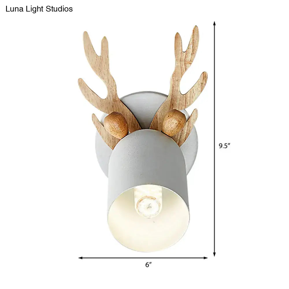 Modernist green and wood antler cylinder shape sconce bedroom light