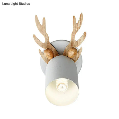Modernist green and wood antler cylinder shape sconce bedroom light