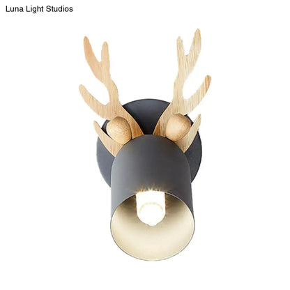 Modernist green and wood antler cylinder shape sconce bedroom light