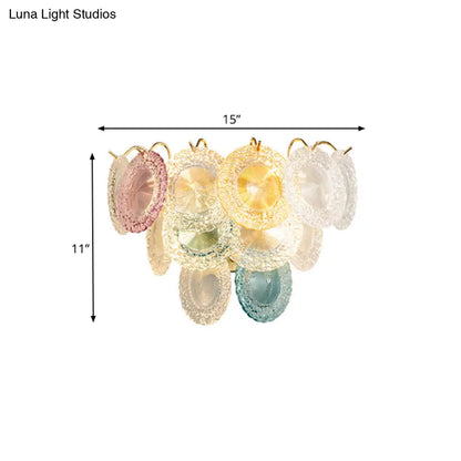 DecorBites™ Modernist Layered Disc Wall Light in Pink and Blue Glass - 5-Bulb Wall-Mounted Lighting Fixture for Dining Room