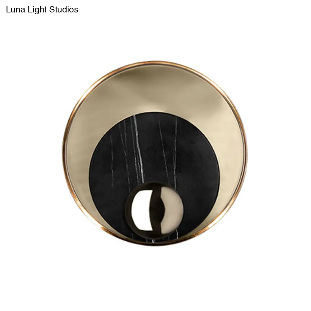 DecorBites™ Modernist LED Sconce Lighting: Round Marble, White/Black Wall Lamp with Gold Metal Backplate