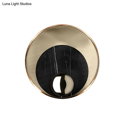 DecorBites™ Modernist LED Sconce Lighting: Round Marble, White/Black Wall Lamp with Gold Metal Backplate
