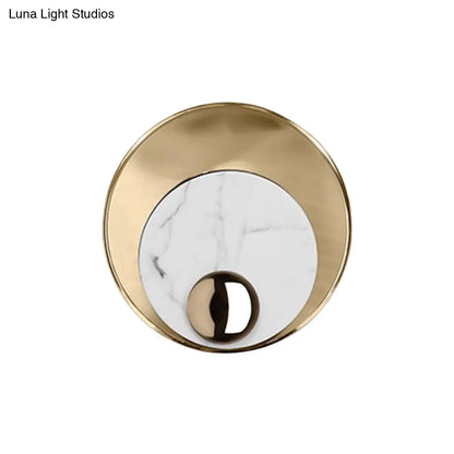 DecorBites™ Modernist LED Sconce Lighting: Round Marble, White/Black Wall Lamp with Gold Metal Backplate