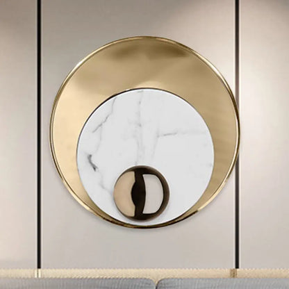 DecorBites™ Modernist LED Sconce Lighting: Round Marble, White/Black Wall Lamp with Gold Metal Backplate