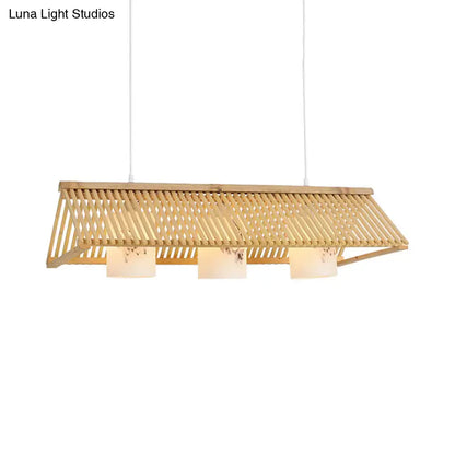 Modernist linear island lighting bamboo 3-light dining room lamp