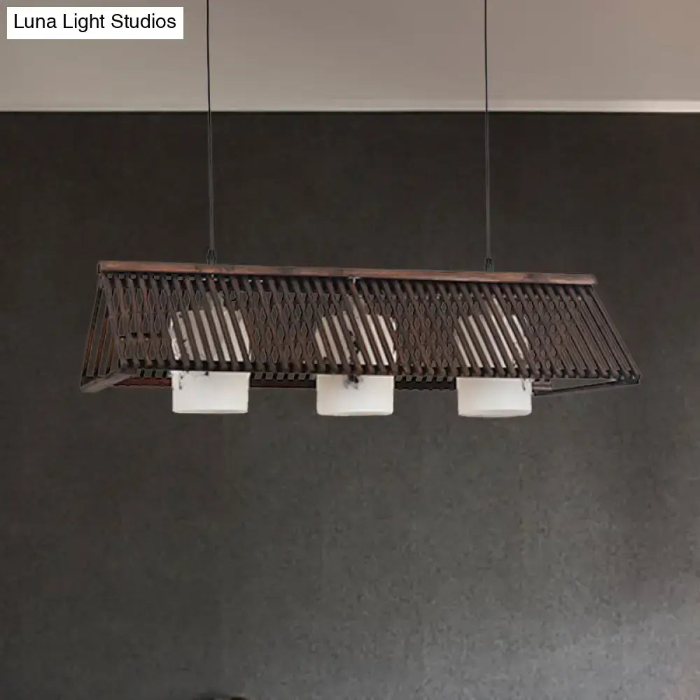 Modernist linear island lighting bamboo 3-light dining room lamp