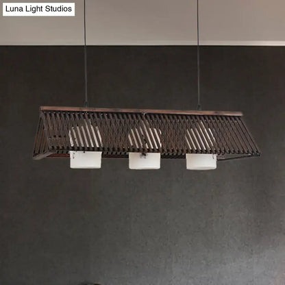 Modernist linear island lighting bamboo 3-light dining room lamp