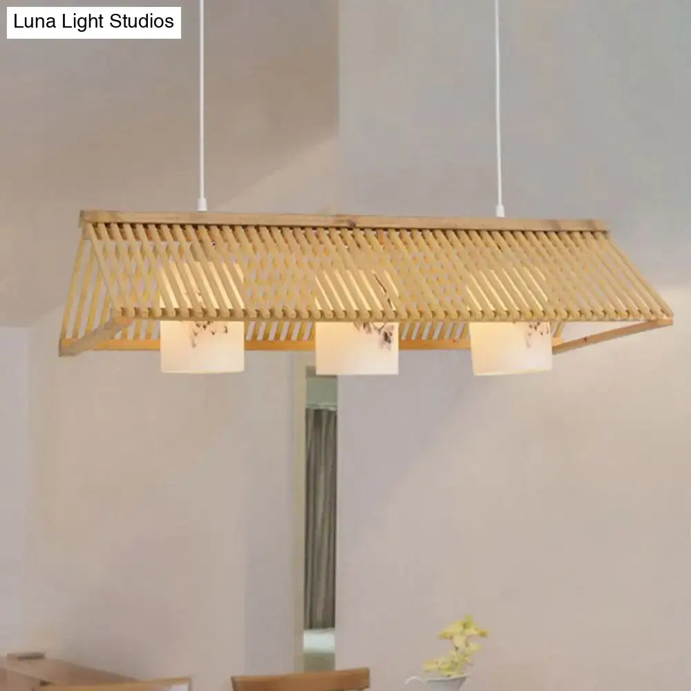 Modernist linear island lighting bamboo 3-light dining room lamp