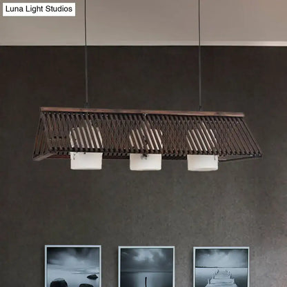 Modernist linear island lighting bamboo 3-light dining room lamp
